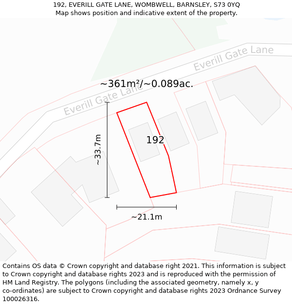 192, EVERILL GATE LANE, WOMBWELL, BARNSLEY, S73 0YQ: Plot and title map