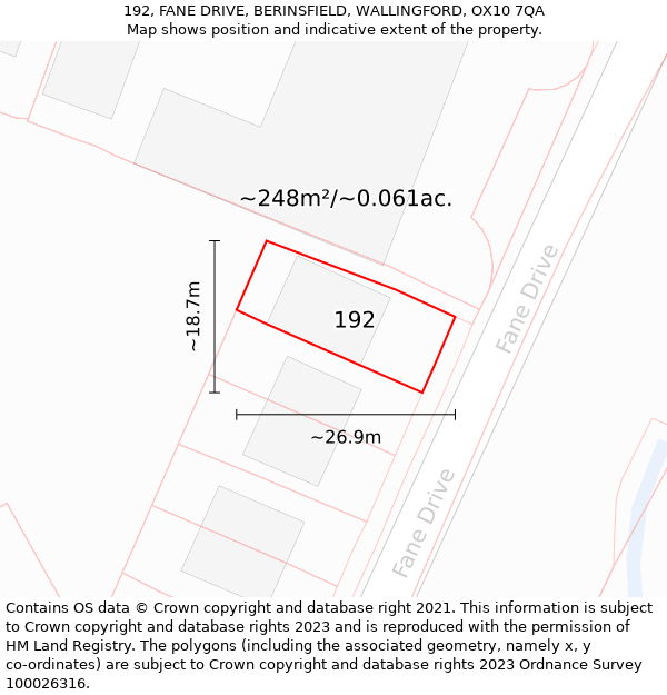 192, FANE DRIVE, BERINSFIELD, WALLINGFORD, OX10 7QA: Plot and title map