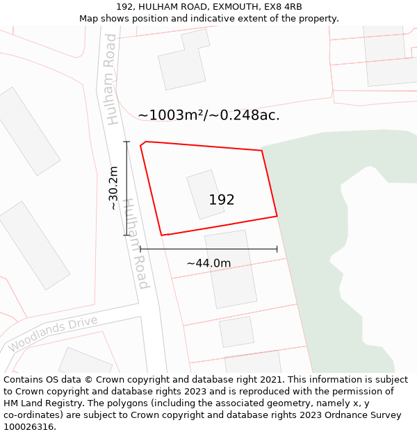 192, HULHAM ROAD, EXMOUTH, EX8 4RB: Plot and title map