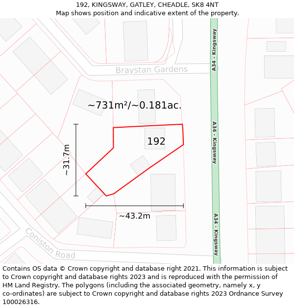 192, KINGSWAY, GATLEY, CHEADLE, SK8 4NT: Plot and title map