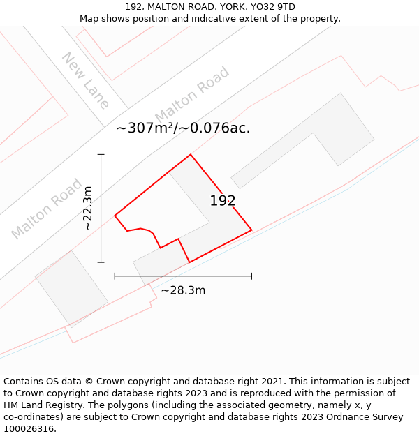 192, MALTON ROAD, YORK, YO32 9TD: Plot and title map