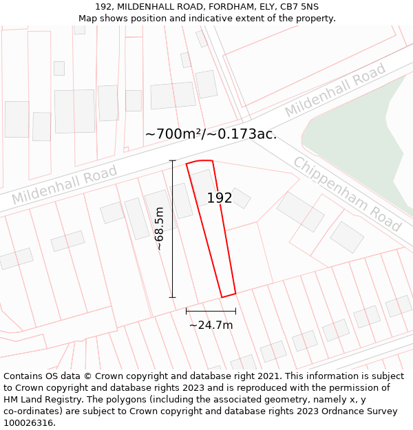 192, MILDENHALL ROAD, FORDHAM, ELY, CB7 5NS: Plot and title map