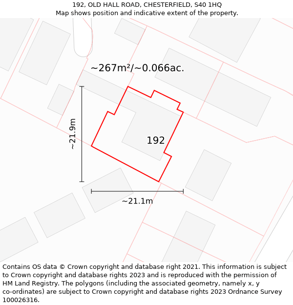 192, OLD HALL ROAD, CHESTERFIELD, S40 1HQ: Plot and title map