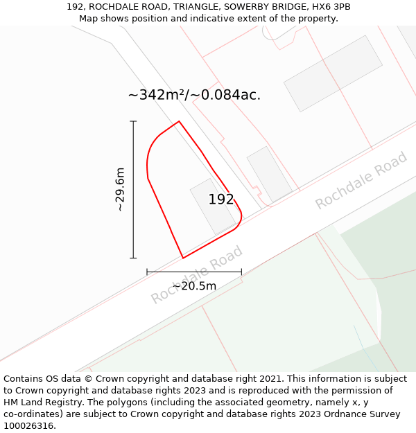 192, ROCHDALE ROAD, TRIANGLE, SOWERBY BRIDGE, HX6 3PB: Plot and title map