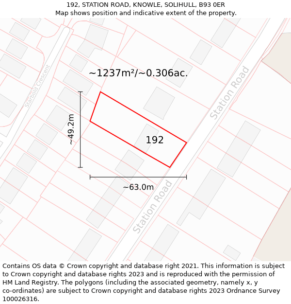 192, STATION ROAD, KNOWLE, SOLIHULL, B93 0ER: Plot and title map