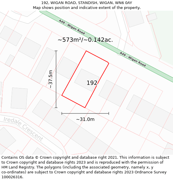 192, WIGAN ROAD, STANDISH, WIGAN, WN6 0AY: Plot and title map