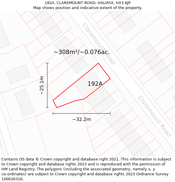 192A, CLAREMOUNT ROAD, HALIFAX, HX3 6JP: Plot and title map