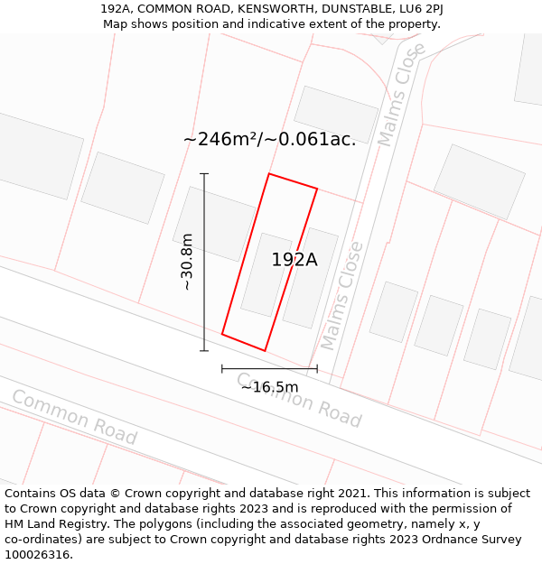 192A, COMMON ROAD, KENSWORTH, DUNSTABLE, LU6 2PJ: Plot and title map