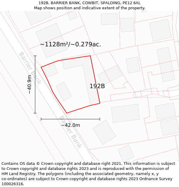 192B, BARRIER BANK, COWBIT, SPALDING, PE12 6AL: Plot and title map