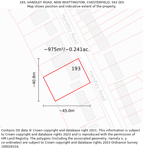 193, HANDLEY ROAD, NEW WHITTINGTON, CHESTERFIELD, S43 2ES: Plot and title map