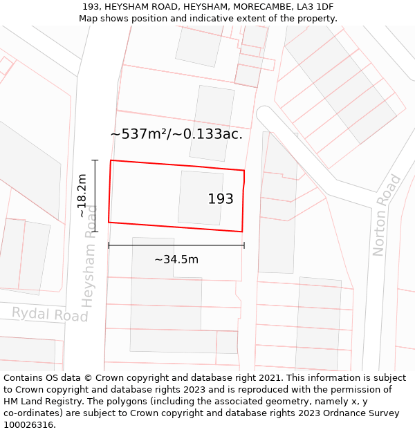 193, HEYSHAM ROAD, HEYSHAM, MORECAMBE, LA3 1DF: Plot and title map