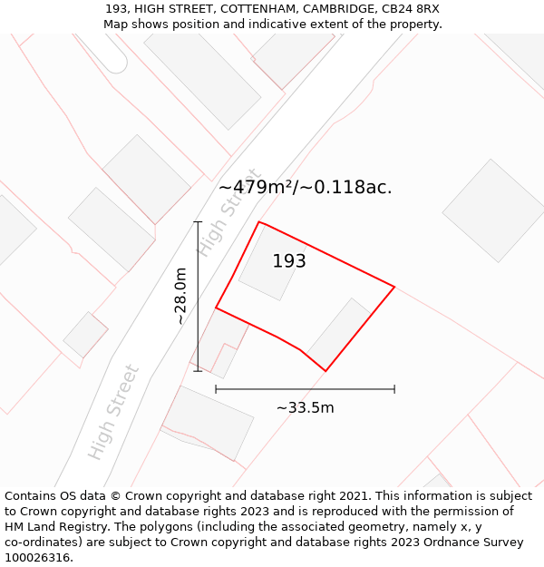 193, HIGH STREET, COTTENHAM, CAMBRIDGE, CB24 8RX: Plot and title map