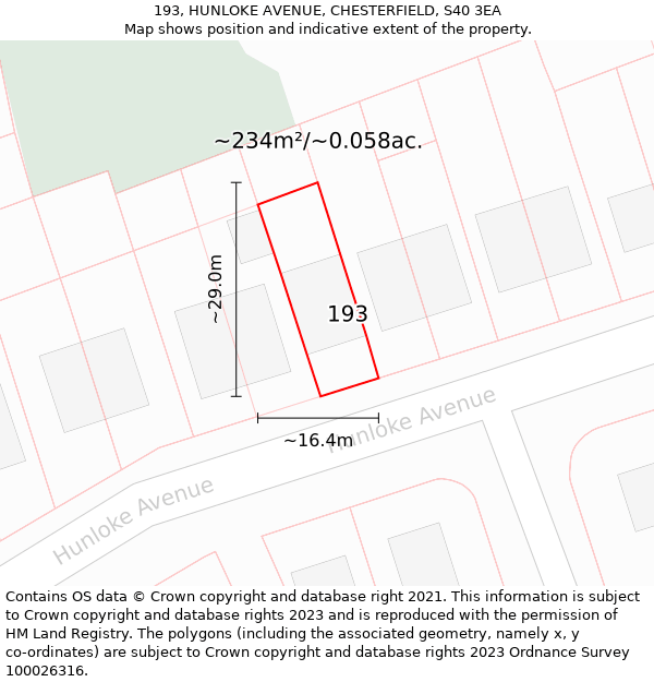 193, HUNLOKE AVENUE, CHESTERFIELD, S40 3EA: Plot and title map