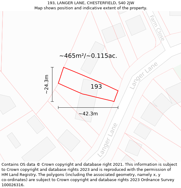 193, LANGER LANE, CHESTERFIELD, S40 2JW: Plot and title map