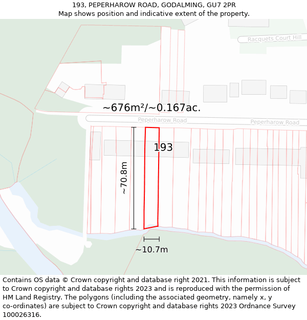 193, PEPERHAROW ROAD, GODALMING, GU7 2PR: Plot and title map