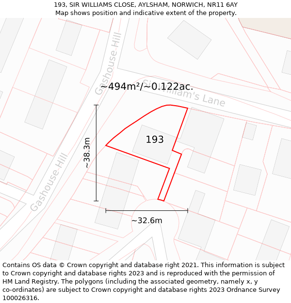 193, SIR WILLIAMS CLOSE, AYLSHAM, NORWICH, NR11 6AY: Plot and title map