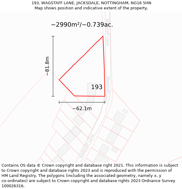 193, WAGSTAFF LANE, JACKSDALE, NOTTINGHAM, NG16 5HN: Plot and title map