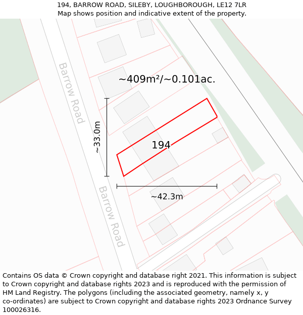 194, BARROW ROAD, SILEBY, LOUGHBOROUGH, LE12 7LR: Plot and title map