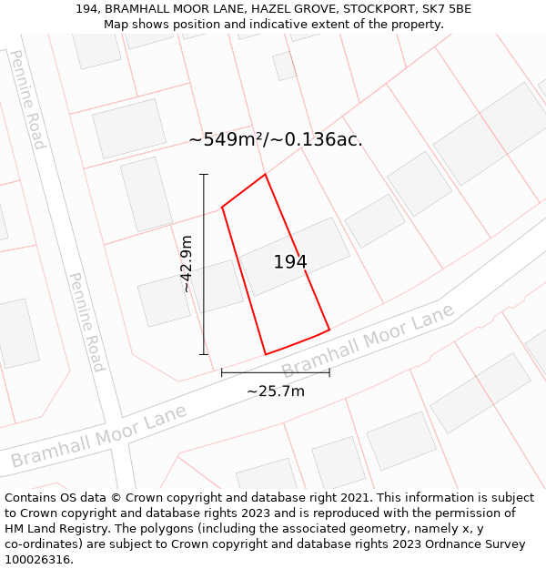 194, BRAMHALL MOOR LANE, HAZEL GROVE, STOCKPORT, SK7 5BE: Plot and title map