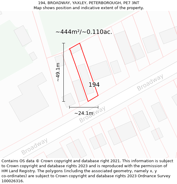 194, BROADWAY, YAXLEY, PETERBOROUGH, PE7 3NT: Plot and title map