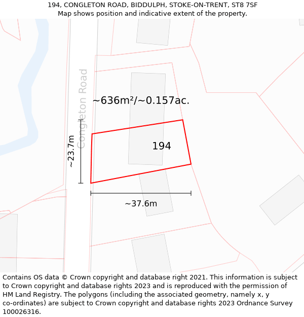 194, CONGLETON ROAD, BIDDULPH, STOKE-ON-TRENT, ST8 7SF: Plot and title map