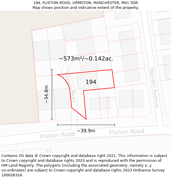 194, FLIXTON ROAD, URMSTON, MANCHESTER, M41 5DR: Plot and title map