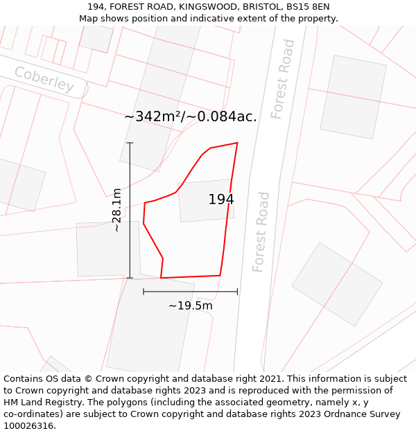 194, FOREST ROAD, KINGSWOOD, BRISTOL, BS15 8EN: Plot and title map