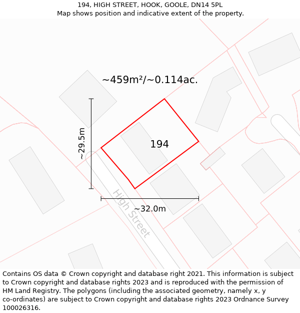 194, HIGH STREET, HOOK, GOOLE, DN14 5PL: Plot and title map