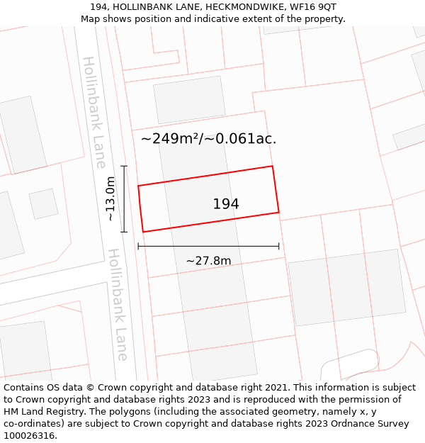 194, HOLLINBANK LANE, HECKMONDWIKE, WF16 9QT: Plot and title map