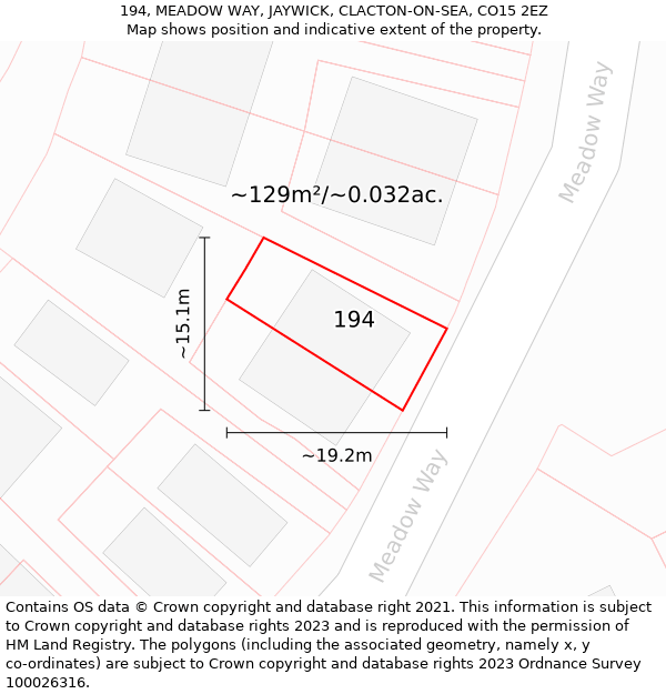 194, MEADOW WAY, JAYWICK, CLACTON-ON-SEA, CO15 2EZ: Plot and title map