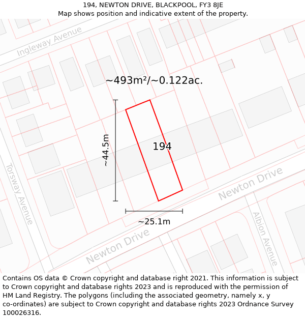 194, NEWTON DRIVE, BLACKPOOL, FY3 8JE: Plot and title map