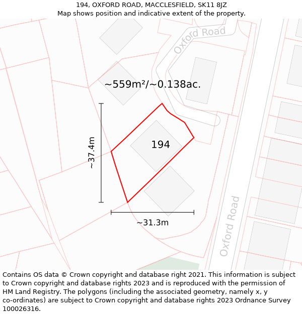 194, OXFORD ROAD, MACCLESFIELD, SK11 8JZ: Plot and title map
