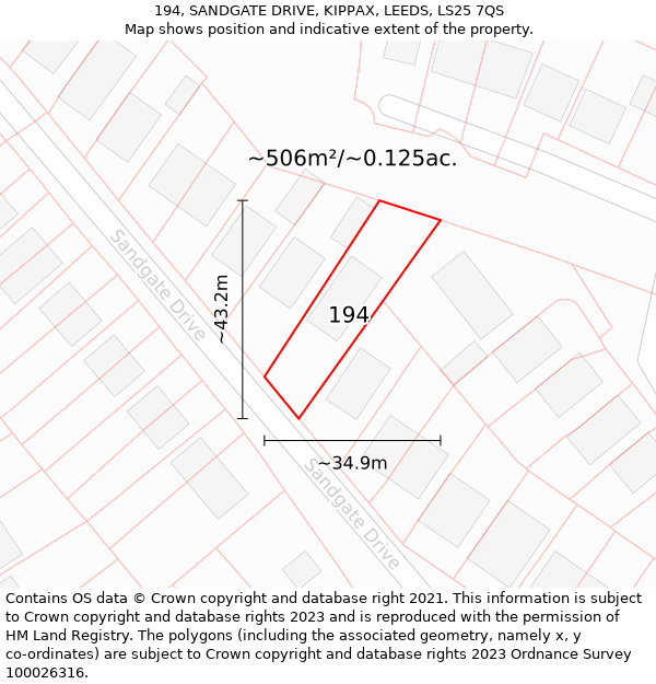 194, SANDGATE DRIVE, KIPPAX, LEEDS, LS25 7QS: Plot and title map