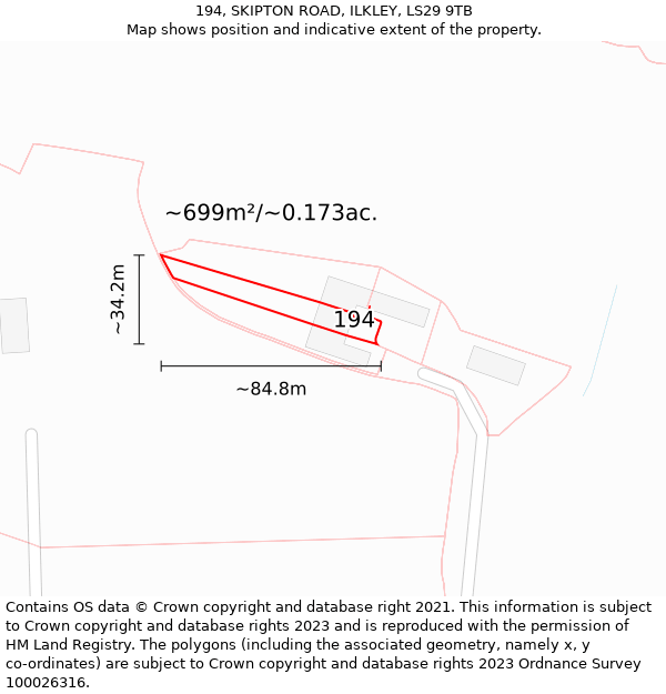 194, SKIPTON ROAD, ILKLEY, LS29 9TB: Plot and title map