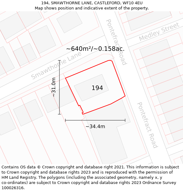 194, SMAWTHORNE LANE, CASTLEFORD, WF10 4EU: Plot and title map