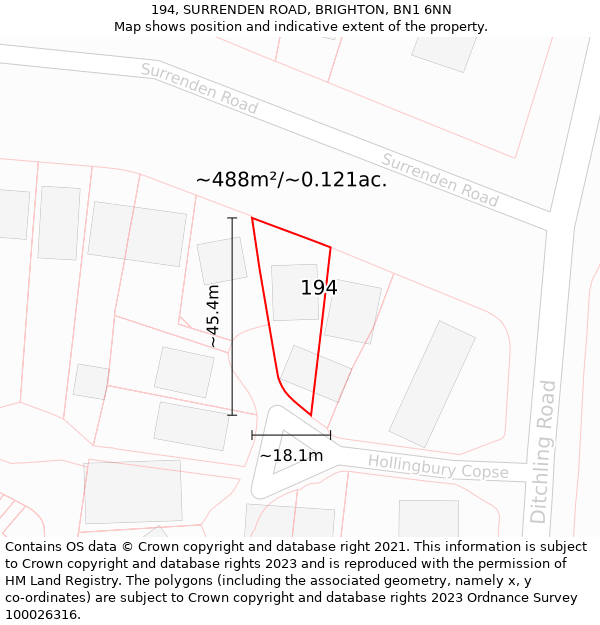 194, SURRENDEN ROAD, BRIGHTON, BN1 6NN: Plot and title map