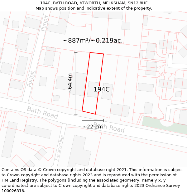 194C, BATH ROAD, ATWORTH, MELKSHAM, SN12 8HF: Plot and title map