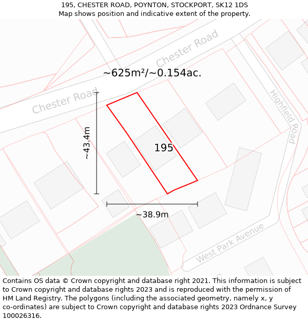 195, CHESTER ROAD, POYNTON, STOCKPORT, SK12 1DS: Plot and title map