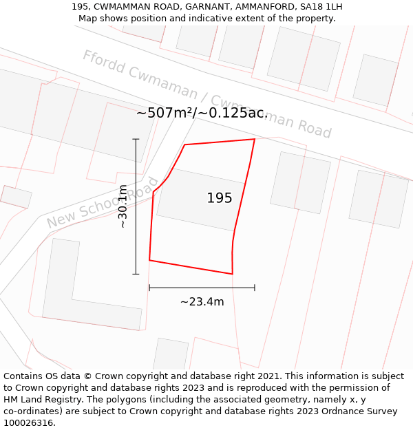 195, CWMAMMAN ROAD, GARNANT, AMMANFORD, SA18 1LH: Plot and title map