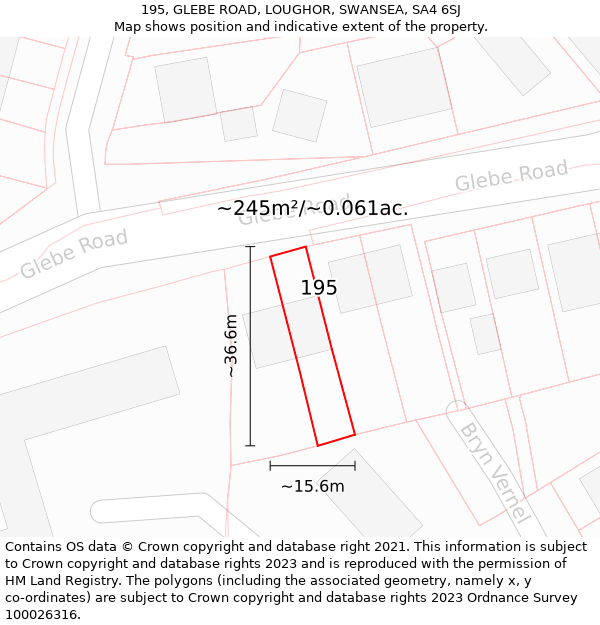 195, GLEBE ROAD, LOUGHOR, SWANSEA, SA4 6SJ: Plot and title map