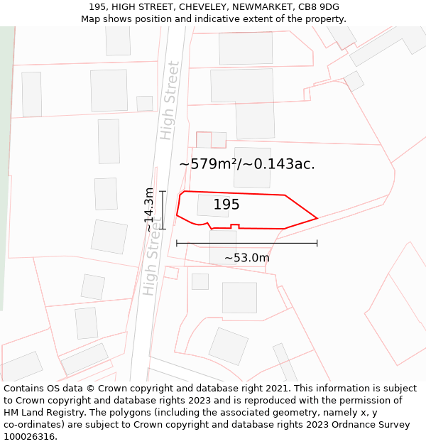 195, HIGH STREET, CHEVELEY, NEWMARKET, CB8 9DG: Plot and title map