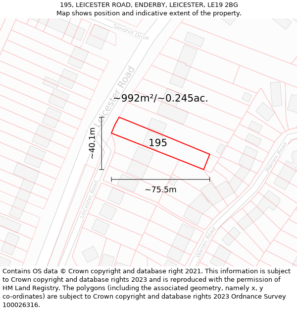 195, LEICESTER ROAD, ENDERBY, LEICESTER, LE19 2BG: Plot and title map