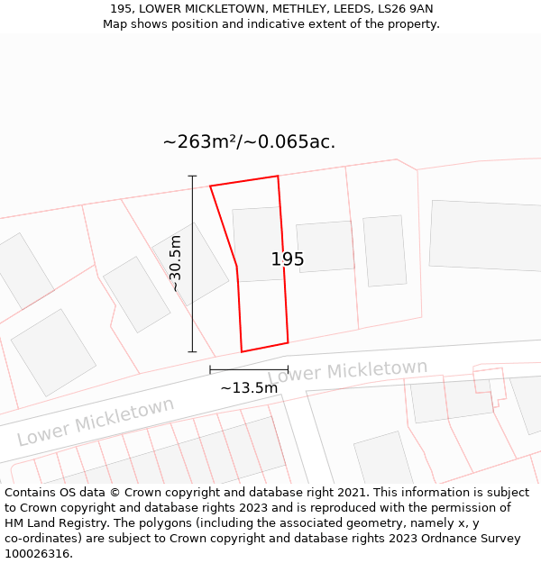 195, LOWER MICKLETOWN, METHLEY, LEEDS, LS26 9AN: Plot and title map