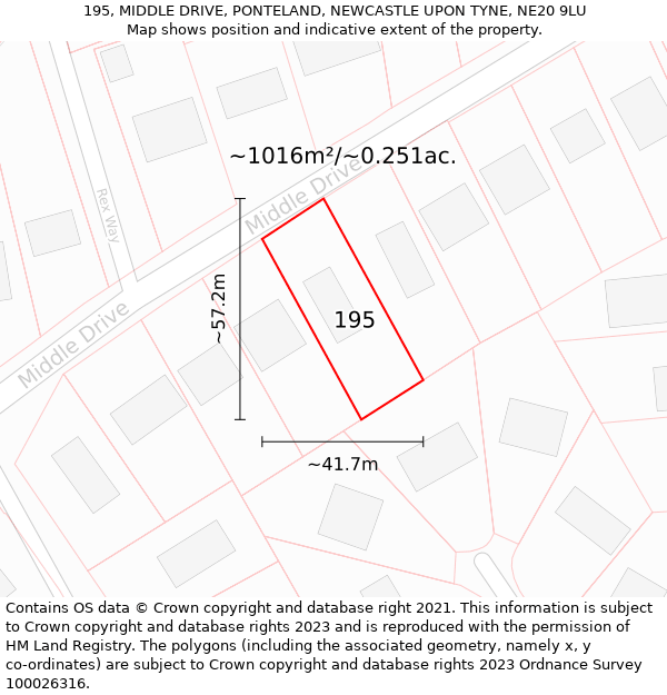 195, MIDDLE DRIVE, PONTELAND, NEWCASTLE UPON TYNE, NE20 9LU: Plot and title map