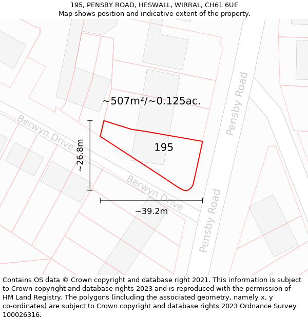 195, PENSBY ROAD, HESWALL, WIRRAL, CH61 6UE: Plot and title map