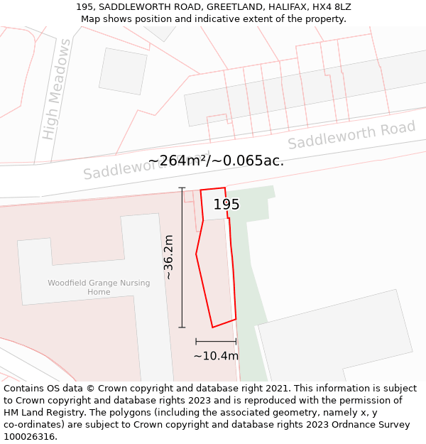 195, SADDLEWORTH ROAD, GREETLAND, HALIFAX, HX4 8LZ: Plot and title map