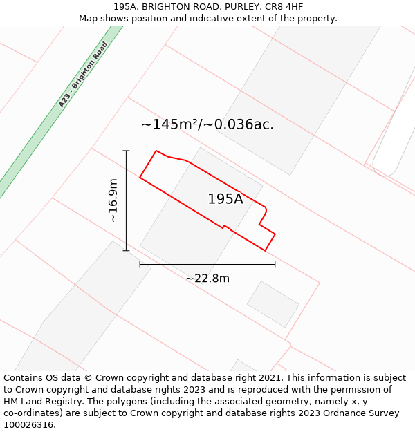 195A, BRIGHTON ROAD, PURLEY, CR8 4HF: Plot and title map