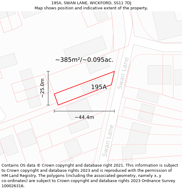 195A, SWAN LANE, WICKFORD, SS11 7DJ: Plot and title map