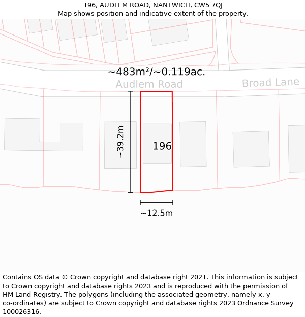 196, AUDLEM ROAD, NANTWICH, CW5 7QJ: Plot and title map