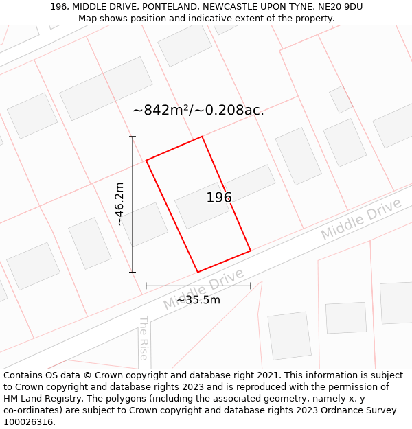 196, MIDDLE DRIVE, PONTELAND, NEWCASTLE UPON TYNE, NE20 9DU: Plot and title map